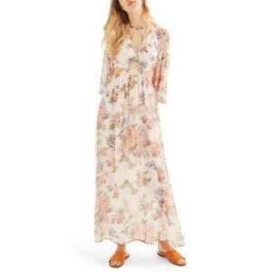 TOPSHOP Peach Floral Print Textured Sheer Chiffon Maxi Dress Cutouts SZ 4 US NEW
